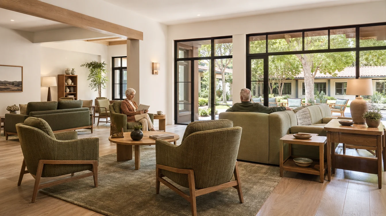 Resident lounge with individual chairs, sofas and small conversation groups