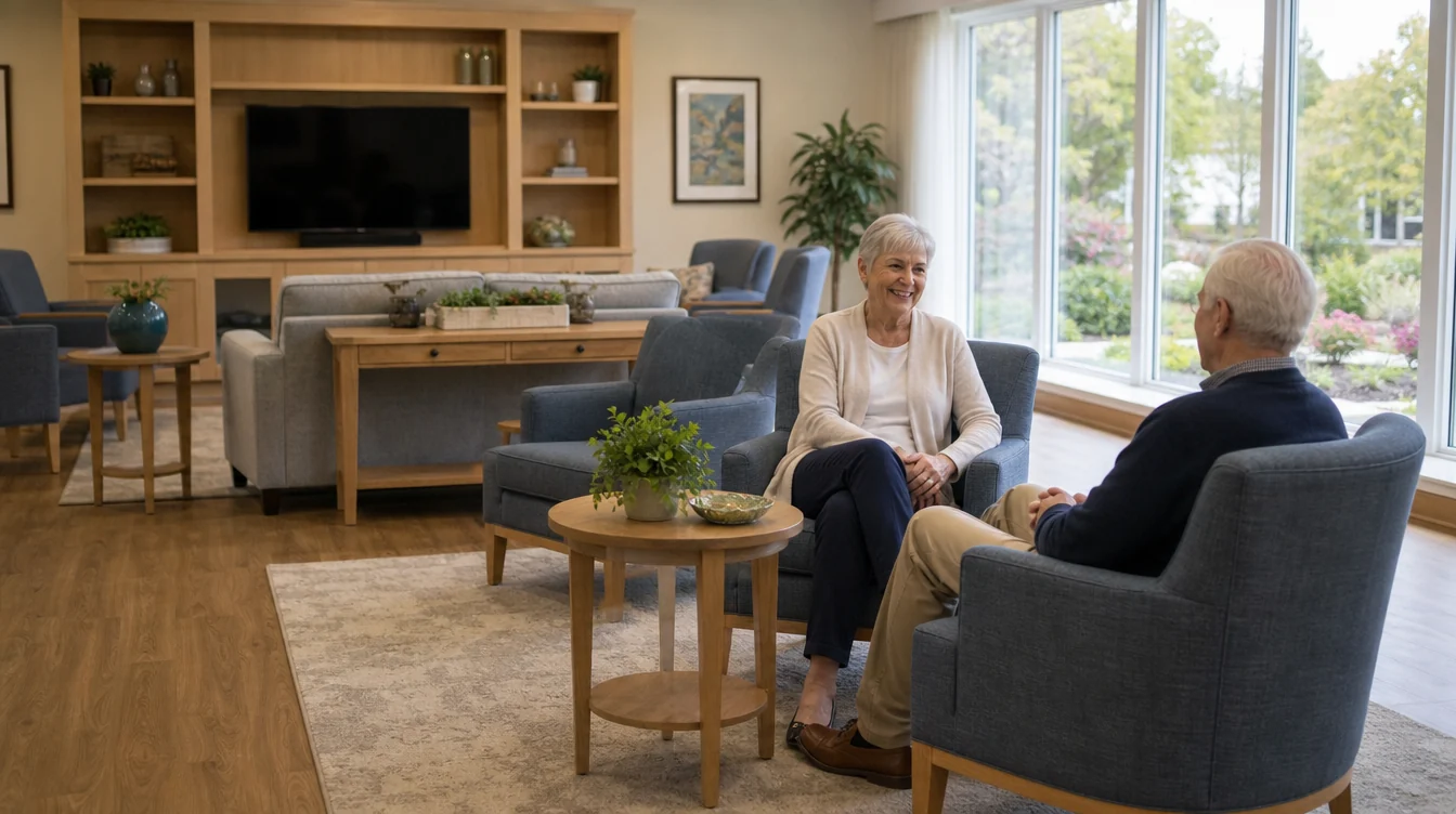Resident lounge with sofas and individual conversation seating