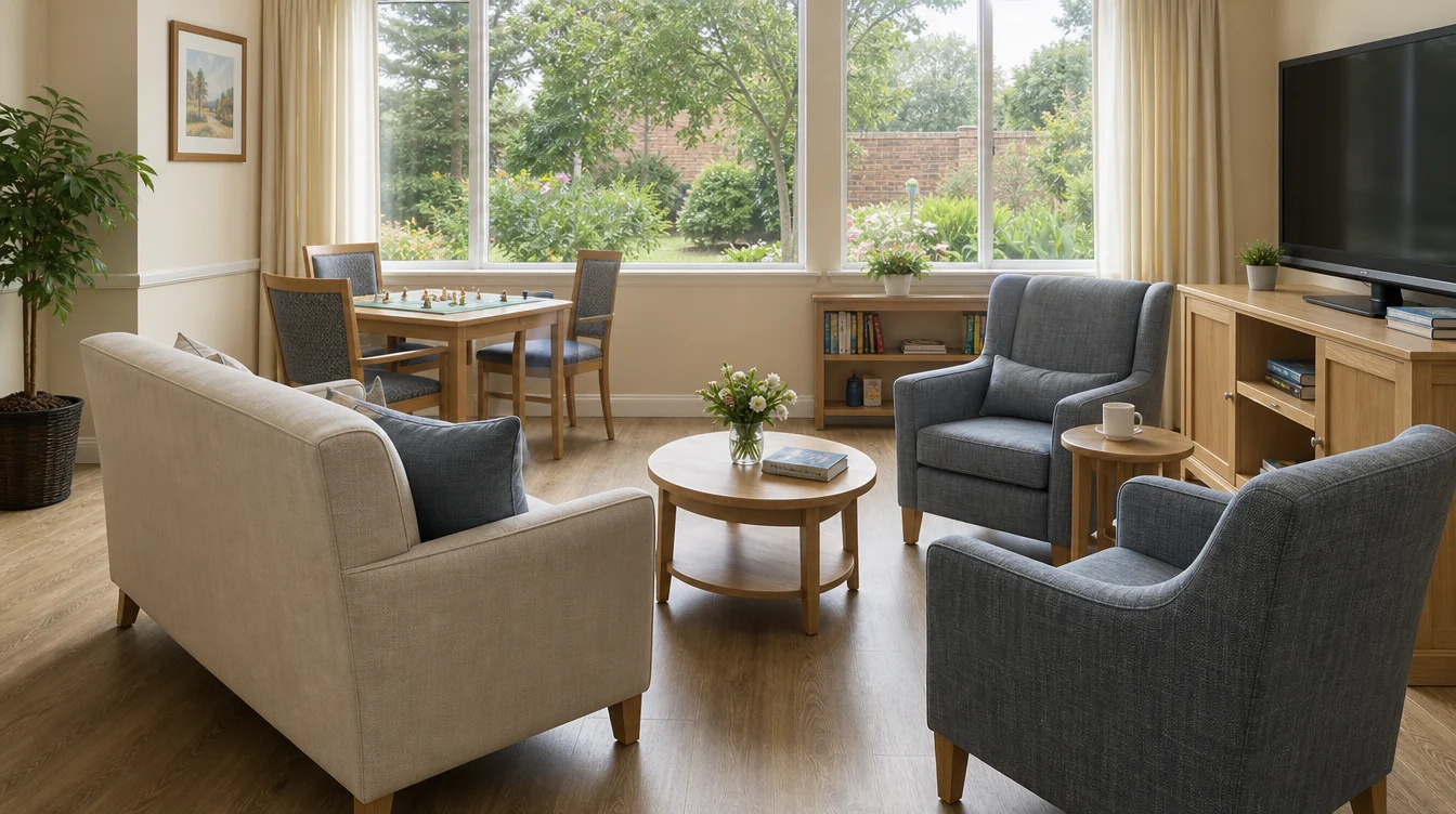 Sofa and separate lounge chairs arranged for family visits