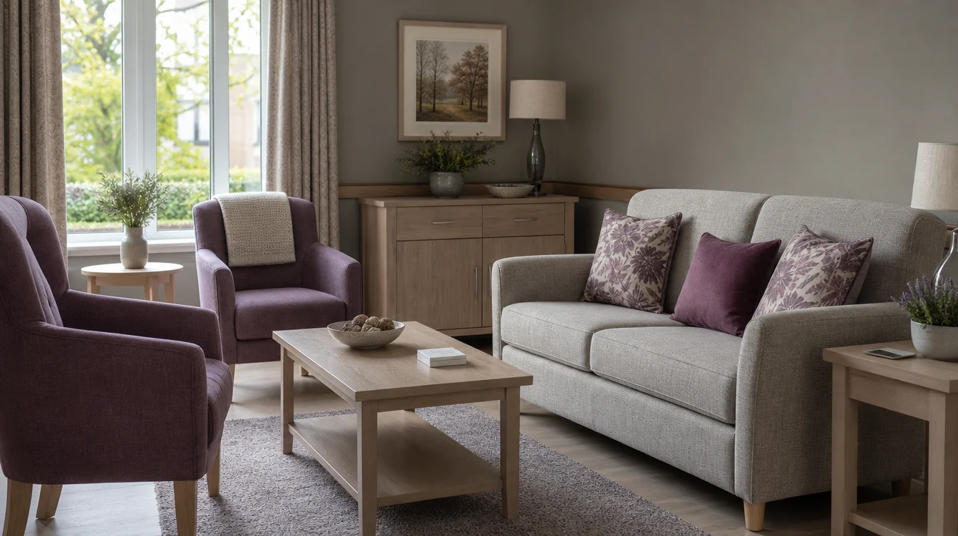 Sofa and separate lounge chairs arranged for family visits