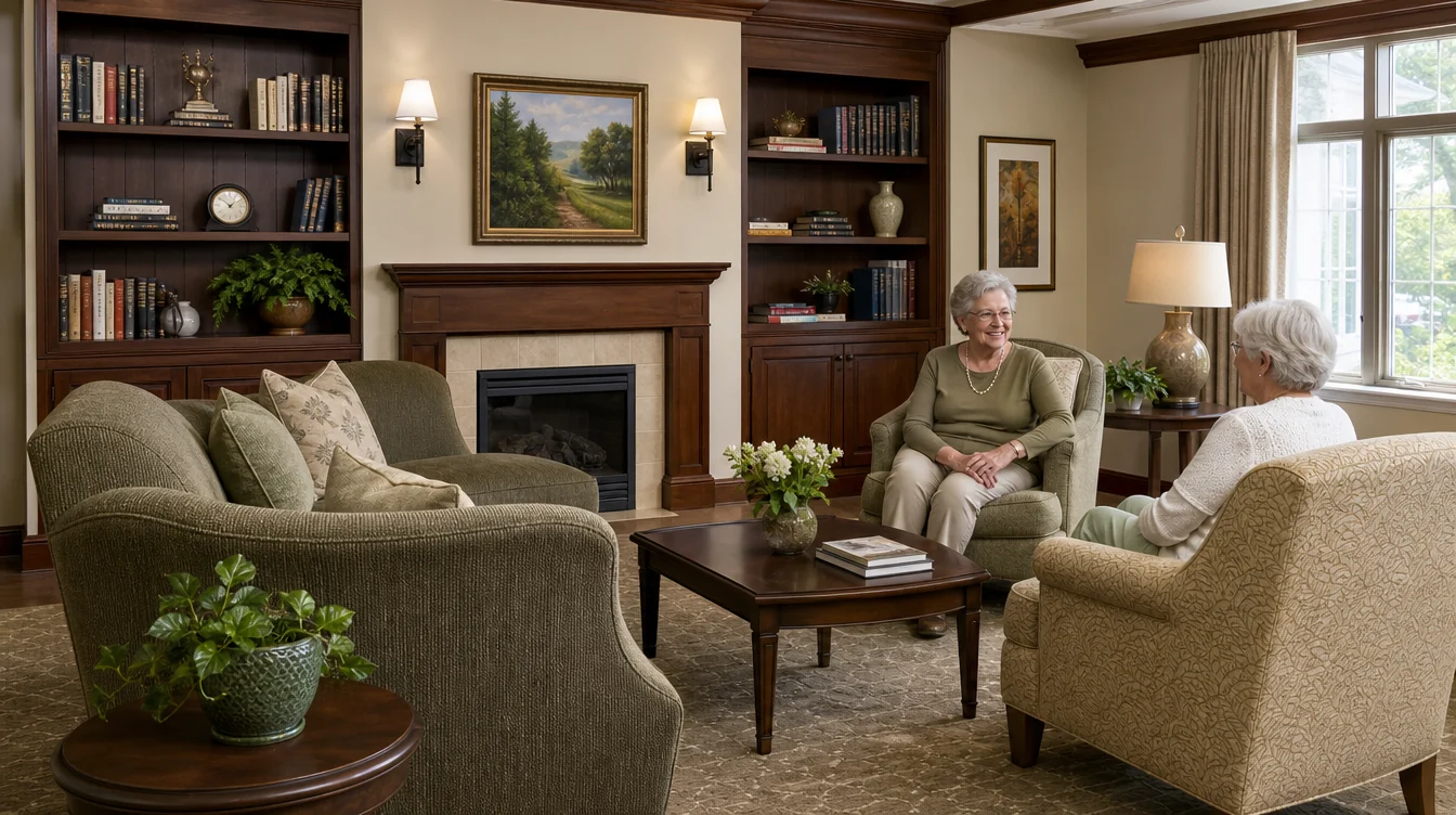 Resident lounge with individual chairs, sofas and small conversation groups