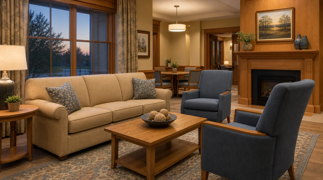Sofa and separate lounge chairs arranged for family visits