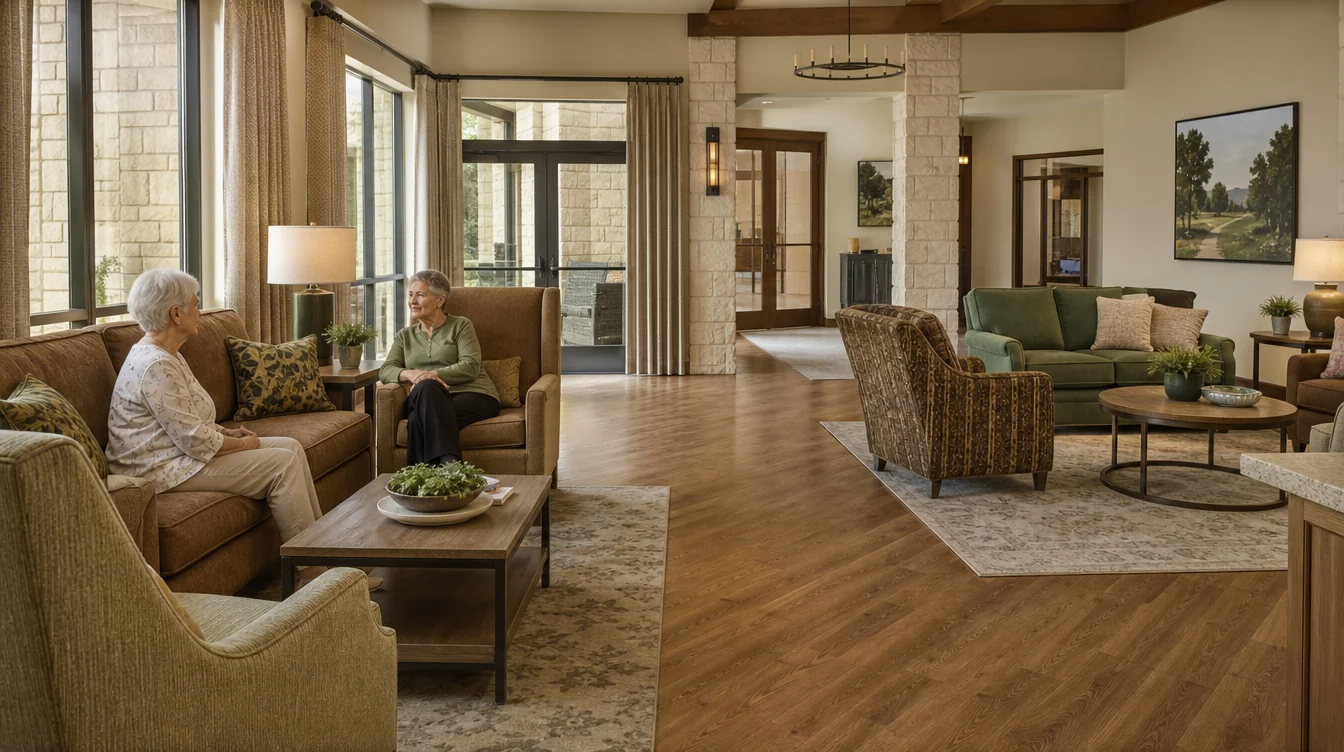 Resident lounge with individual chairs, sofas and small conversation groups