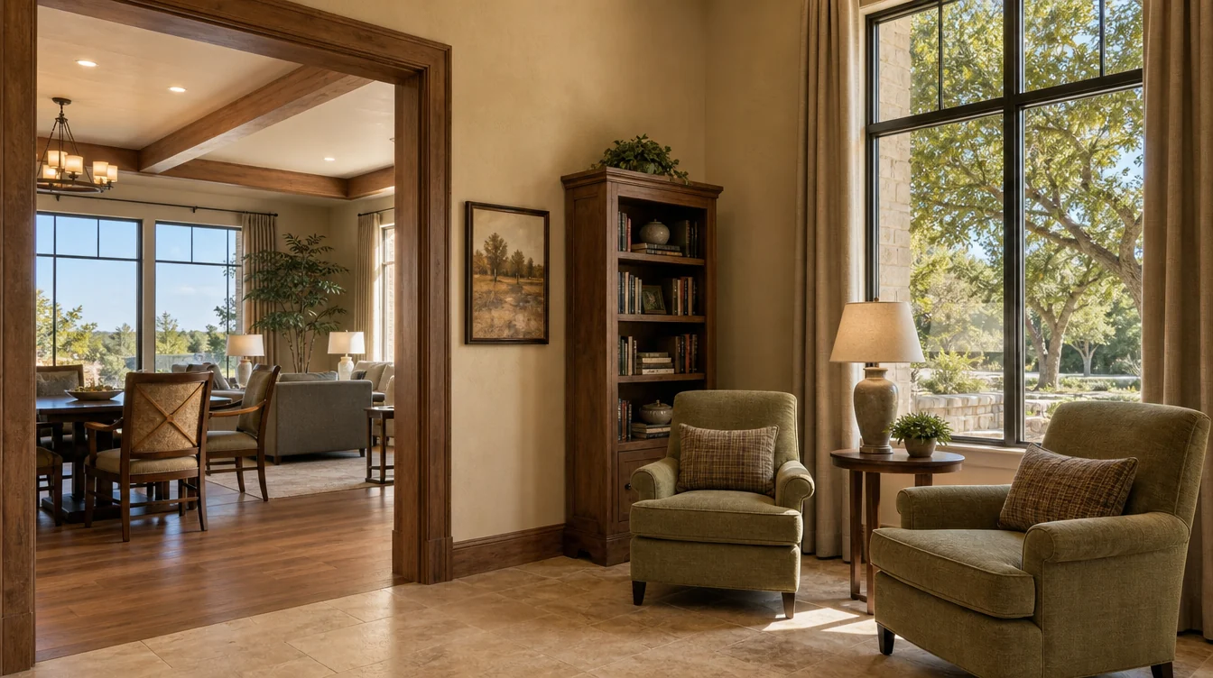 Quiet reading corner with upholstered lounge seating and side tables