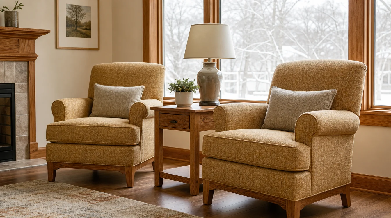 Individual upholstered lounge chairs in a shared resident room